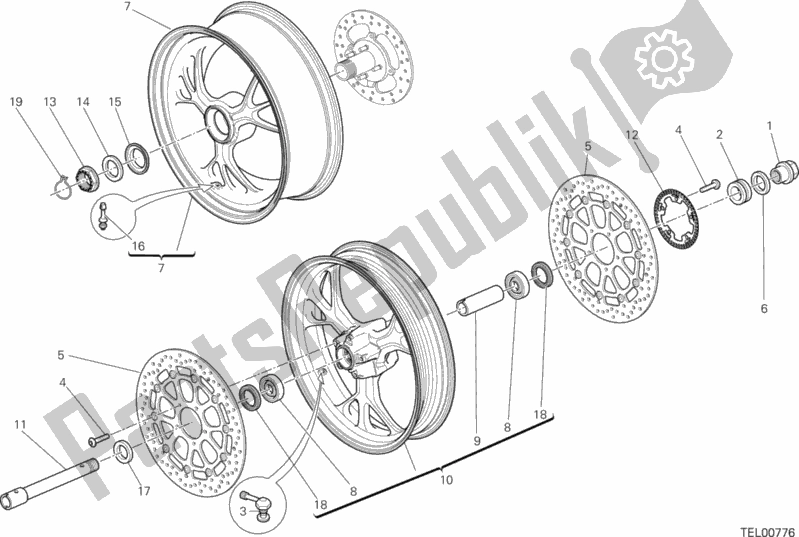 Tutte le parti per il Ruota Anteriore E Posteriore del Ducati Hypermotard 939 SP USA 2017